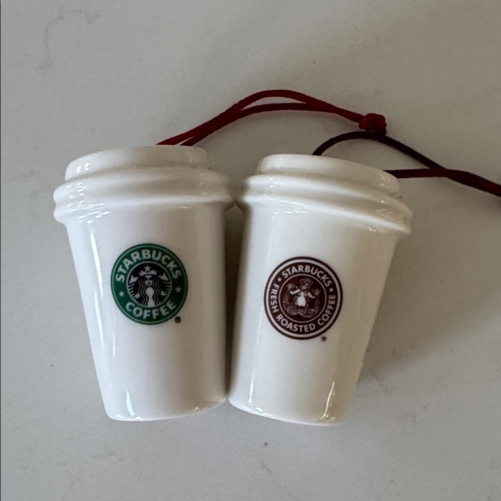 Starbucks White Coffee Cup Ornaments with Logos 1971 2004 ✨